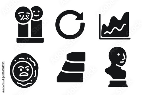 Meme Evolution Icons. Solid style icons of meme evolution timeline: old rage face to new emoji column, format evolution slab,