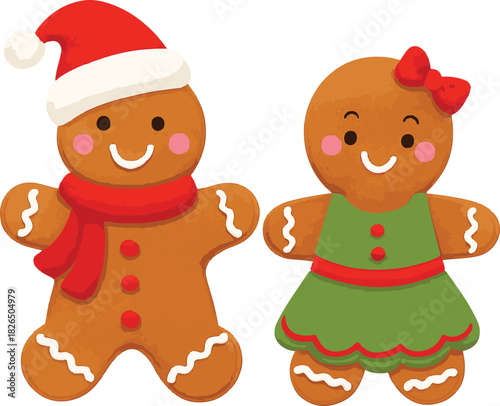 Gingerbread Couple with Santa Hat