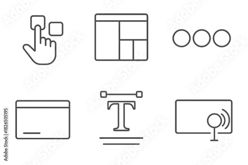 Visual Design Icons. Line style icons of visual design in microlearning: icon-based navigation, clean layout grid, color-coded