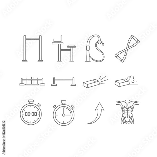 Fitness and Exercise Equipment Icon Set for Gym Workouts and Training Activities