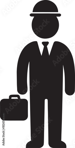Businessman Pictogram Vector Icon – Office Worker with Briefcase and Bowler Hat