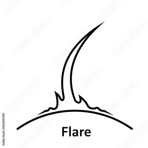 A simple black and white line art icon representing a solar flare erupting from the surface of a star or sun