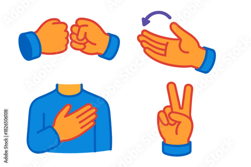 Gesture Codes Icons. Isometric vector illustration set Gesture-Based Codes: Secret knuckle tap, palm twist cue, hand-on-heart