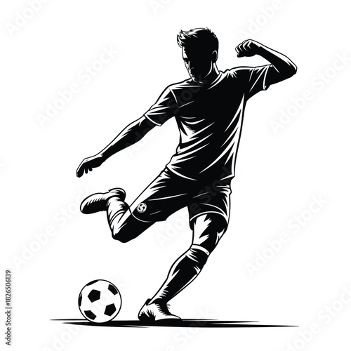 Soccer player kicking ball graphic design
