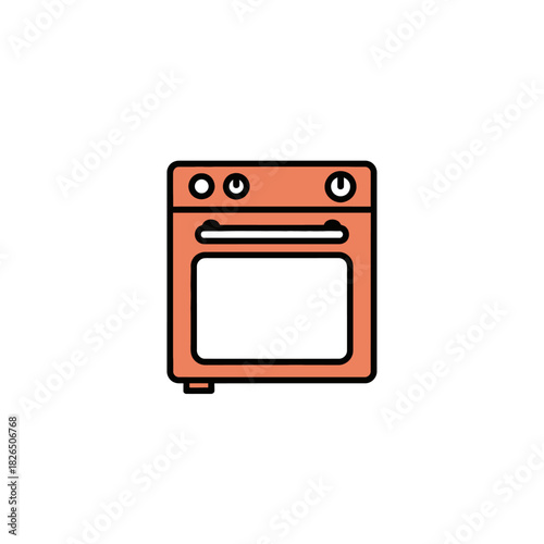 An orange kitchen oven with a windowed door and control knobs, perfect for culinary illustrations and home appliance graphics