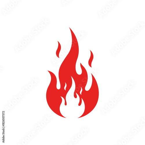 Vibrant and dynamic red flame icon symbolizing warmth, energy, passion, and the essence of intense heat, perfect for various design projects requiring a powerful visual element