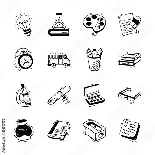 Well designed doodle style school and education icons in modern style