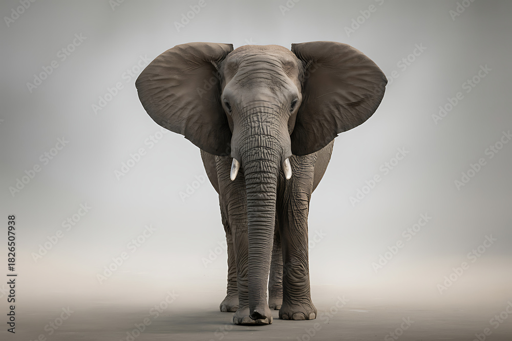 Fototapeta premium An african elephant stands facing forward with its large ears spread wide