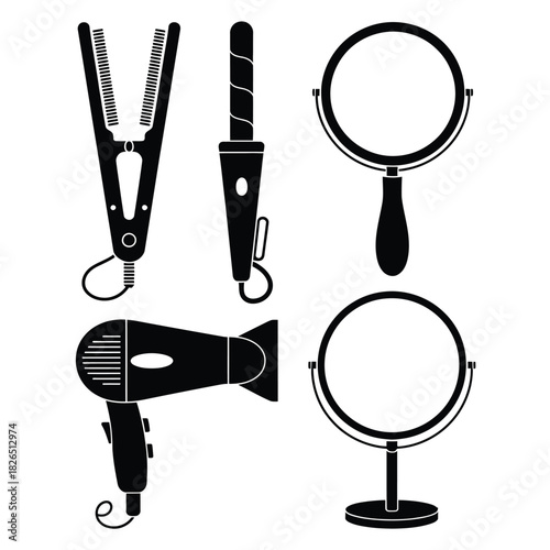 Hairdressing equipment and mirrors icons