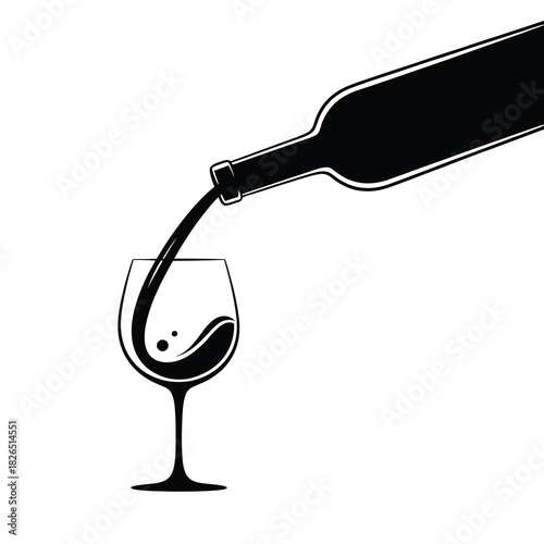 Wine bottle pouring wine into an elegant glass isolated logo