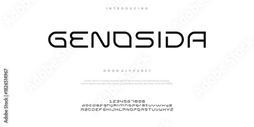 Genosida Modern minimal abstract alphabet fonts. Typography technology, electronic, movie, digital, music, future, logo creative font. vector illustration