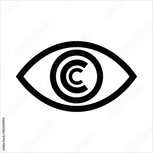 Eye with copyright symbol in the pupil, symbolizing intellectual property and legal rights, isolated on