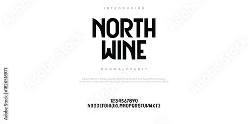 North Wine Modern minimal abstract alphabet fonts. Typography technology, electronic, movie, digital, music, future, logo creative font. vector illustration