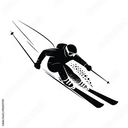 Dynamic downhill skier silhouette vector graphic winter sport
