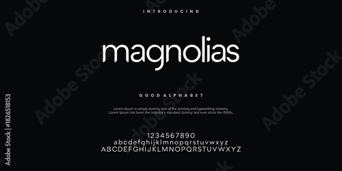 Magnolias Modern minimal abstract alphabet fonts. Typography technology, electronic, movie, digital, music, future, logo creative font. vector illustration