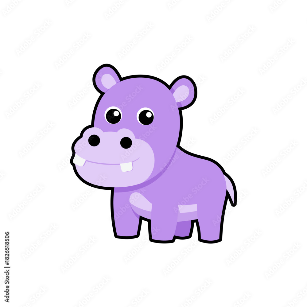 Fototapeta premium Cute purple cartoon hippo in playful child friendly illustration style