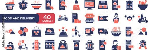 Food And Delivery Glyph Color Icon Collection. Fast Delivery, Food Service, Take away