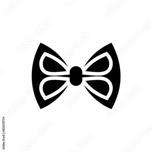 Illustration of a black and white bow tie on transparent background silhouette