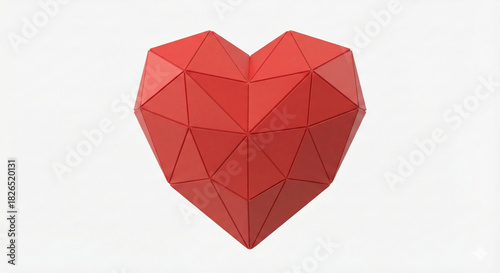 Red Low Poly Geometric Heart Shape 3D