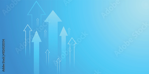 Collection of arrows pointing up trend on light blue background showing the business, finance,