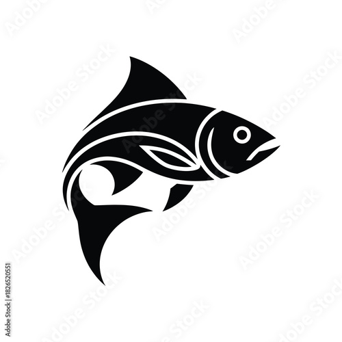 Black fish silhouette, a minimalist icon representing marine life
