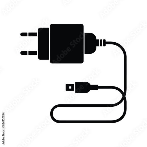 Wall plug charger and usb cable glyph icon