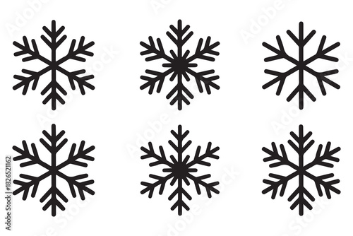 Snowflake winter icon set minimal black silhouette on white background
