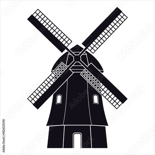 Windmill vector rural building mill silhouette countryside landscape icon