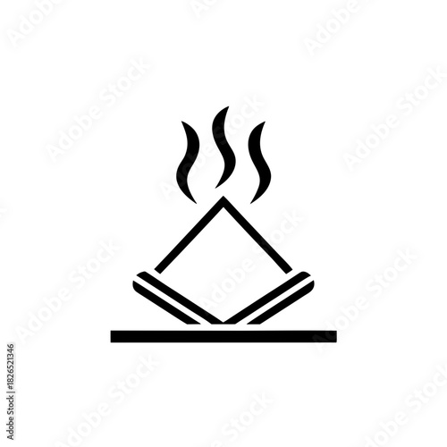 Illustration of a campfire with smoke rising on transparent background silhouette