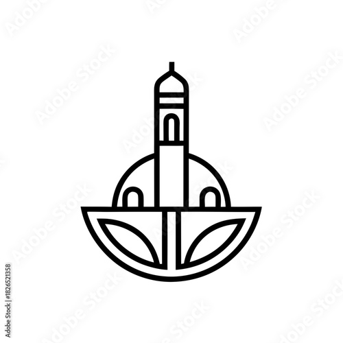 Minimalist line drawing of a mosque structure on transparent background silhouette