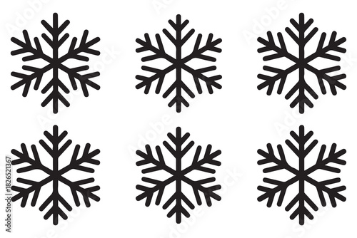 Snowflake winter icon set minimal black silhouette on white background
