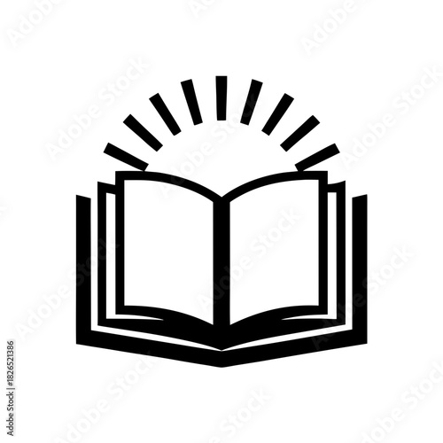 Open book with radiating lines above it up on transparent background silhouette