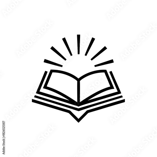 Open book with light rays shining above it on transparent background silhouette