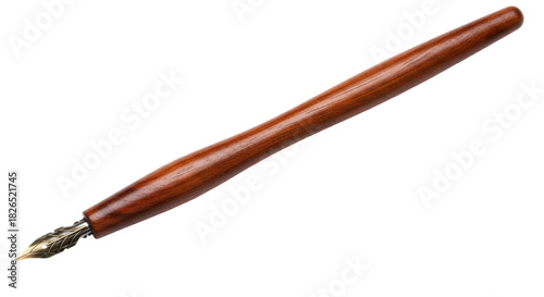 Фотография Isolated Elegant Wooden Dip Pen Holder with Ornamental Nib for Calligraphy Work