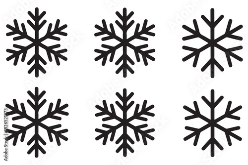 Snowflake winter icon set minimal black silhouette on white background

