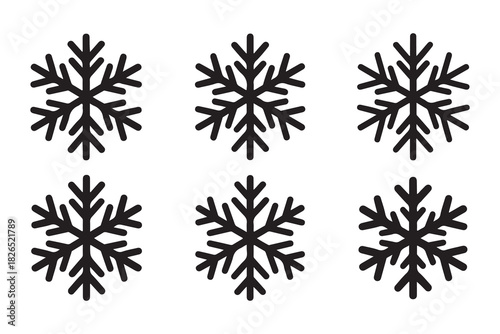 Snowflake winter icon set minimal black silhouette on white background
