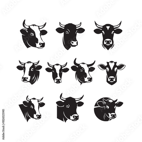 Dairy Cow Head Vector Logo Set