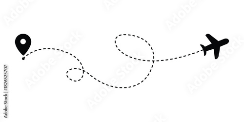 Airplane Journey Route Vector. Destination Location Marker