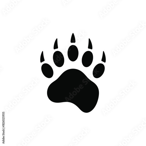 Bear paw print symbol; wild animal track mark, minimalist design