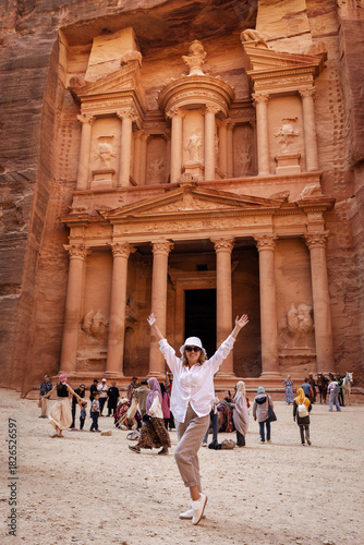 Joyful Traveler at the Ancient City of Petra, Jordan