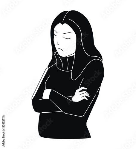 Offended Woman - Black and White Flat Design Illustration