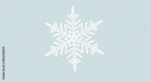 Realistic white snowflake icon with shadow on light blue background