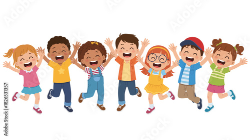 Joyful diverse children jumping and cheering