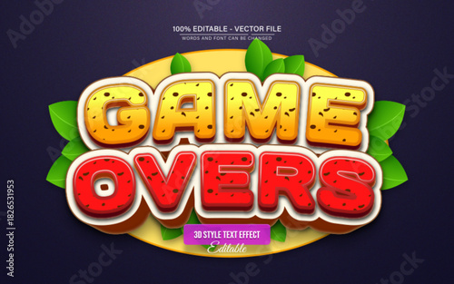 Game Over Cartoon Style 3D Text Effect Editable