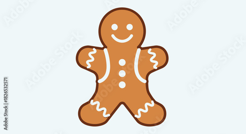 Cute gingerbread man cookie with white icing decoration isolated on
