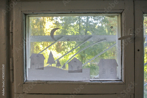 Wallpaper Mural Paper Village Silhouette on Window Glass Torontodigital.ca