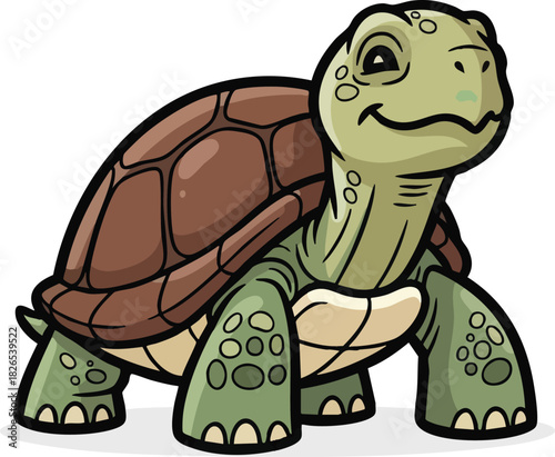 Cute Cartoon Turtle Smiling with Green Skin and Brown Shell 1.