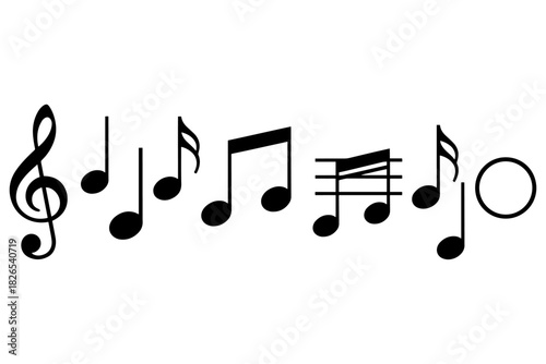 music notes,
Musical Notes & Symbols Line Icons,
Black on White