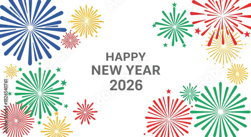 Happy new year 2026 celebration with colorful firework illustration