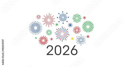 Colorful fireworks celebrate the arrival of the year 2026 isolated on